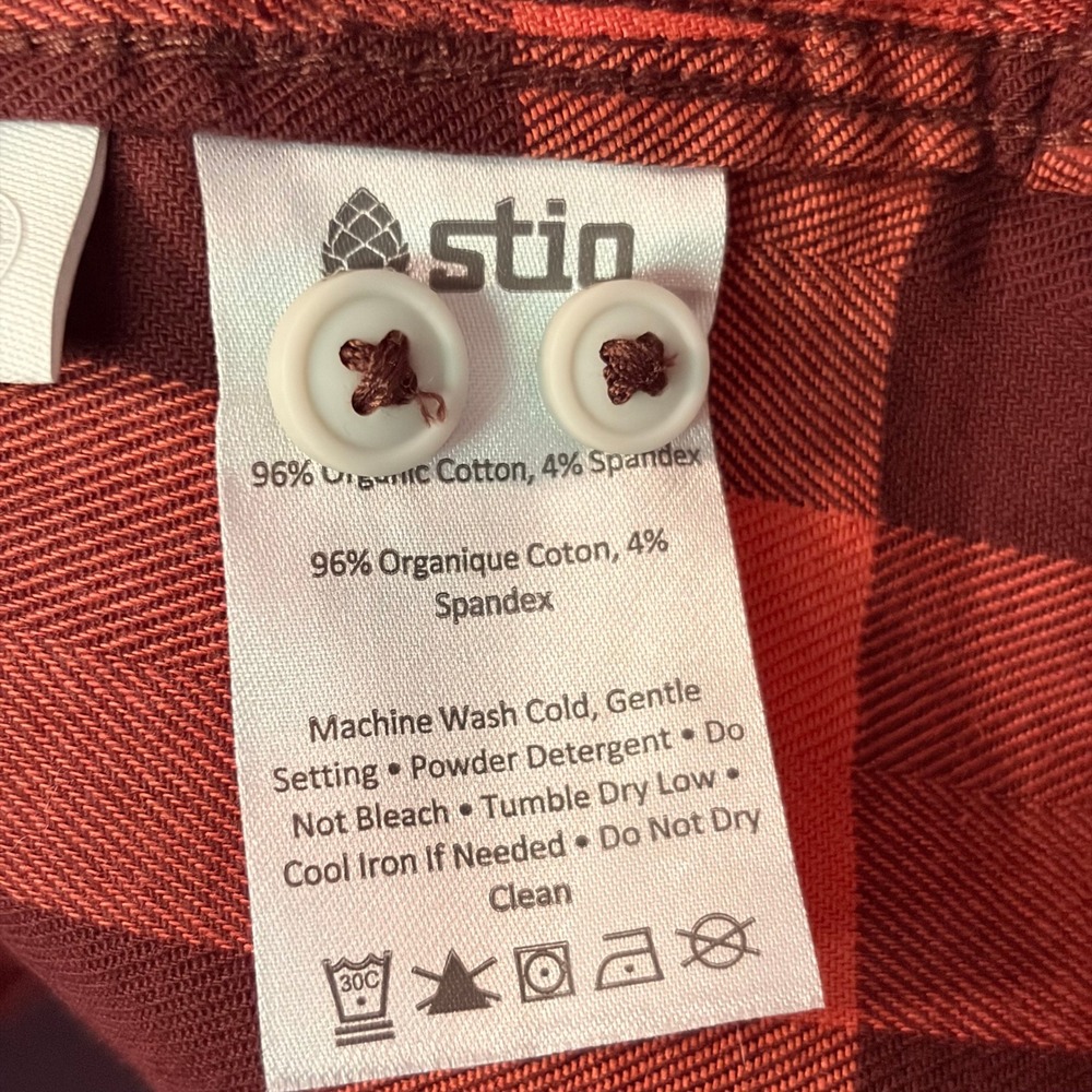 Stio Flannel Shirt XL Light Gorp Orange Plaid Organic Cotton Western Button Up - Picture 6 of 6